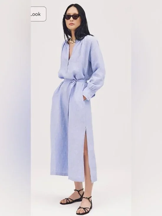 J. Crew Cabana Linen Dress. French Blue Full Slip. Pockets XS. NWT. $169.00 MSRP - Picture 4 of 8